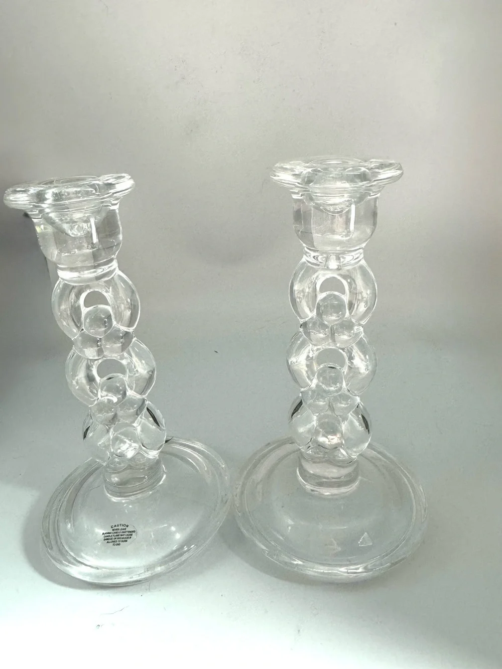 Clear Glass Link-Style Candle Holders – Pair